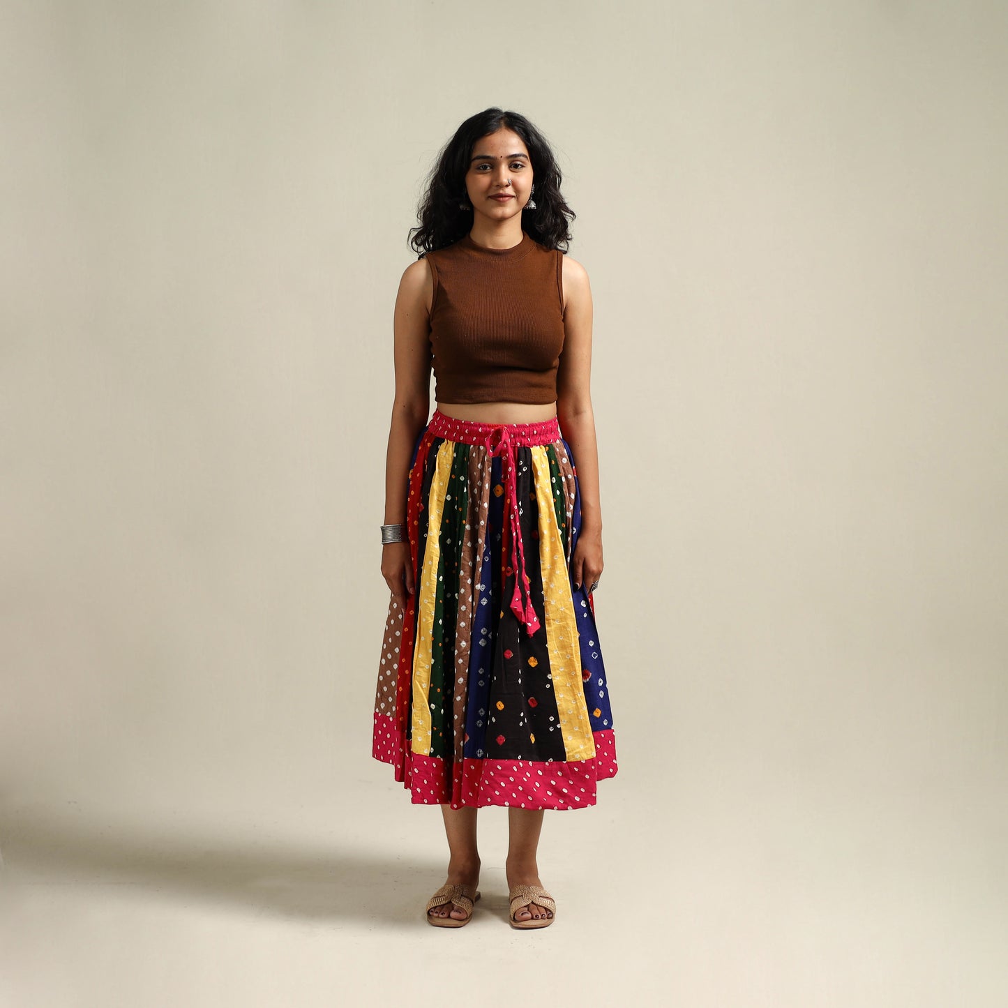 Multicolor - Bandhani Tie-Dye Patchwork Cotton Short Skirt 51