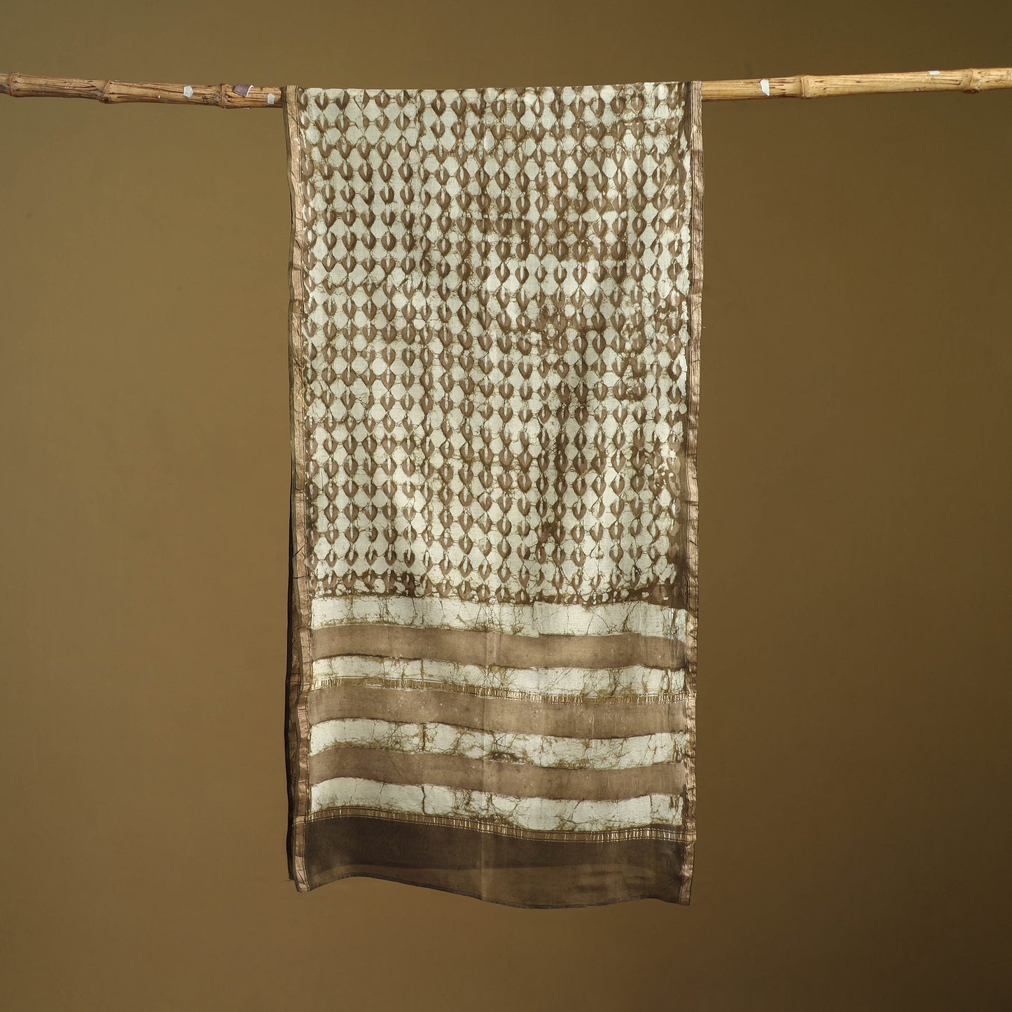 Brown - Pipad Hand Block Print Natural Dyed Chanderi Silk Handloom Stole 14