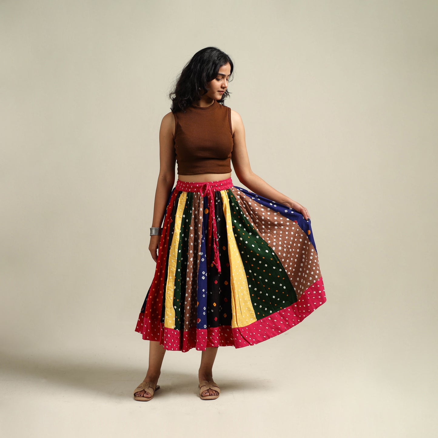 Multicolor - Bandhani Tie-Dye Patchwork Cotton Short Skirt 51