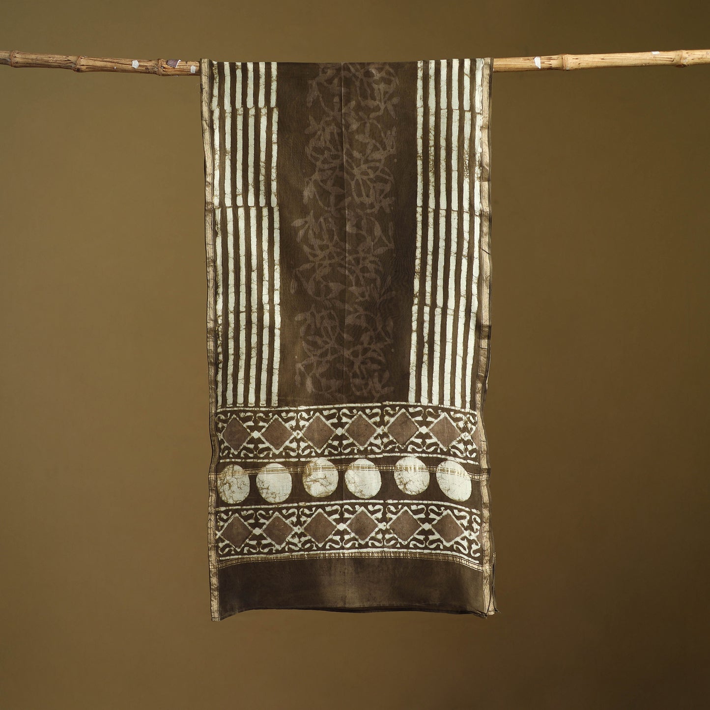 Brown - Pipad Hand Block Print Natural Dyed Chanderi Silk Handloom Stole 15