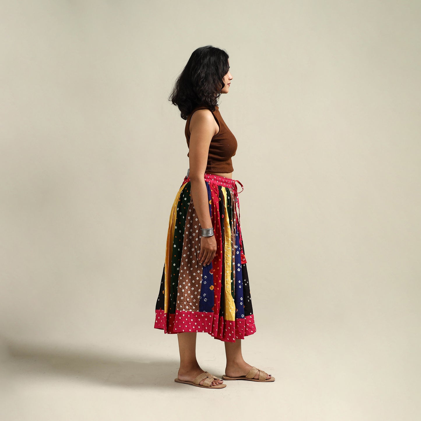 Multicolor - Bandhani Tie-Dye Patchwork Cotton Short Skirt 51