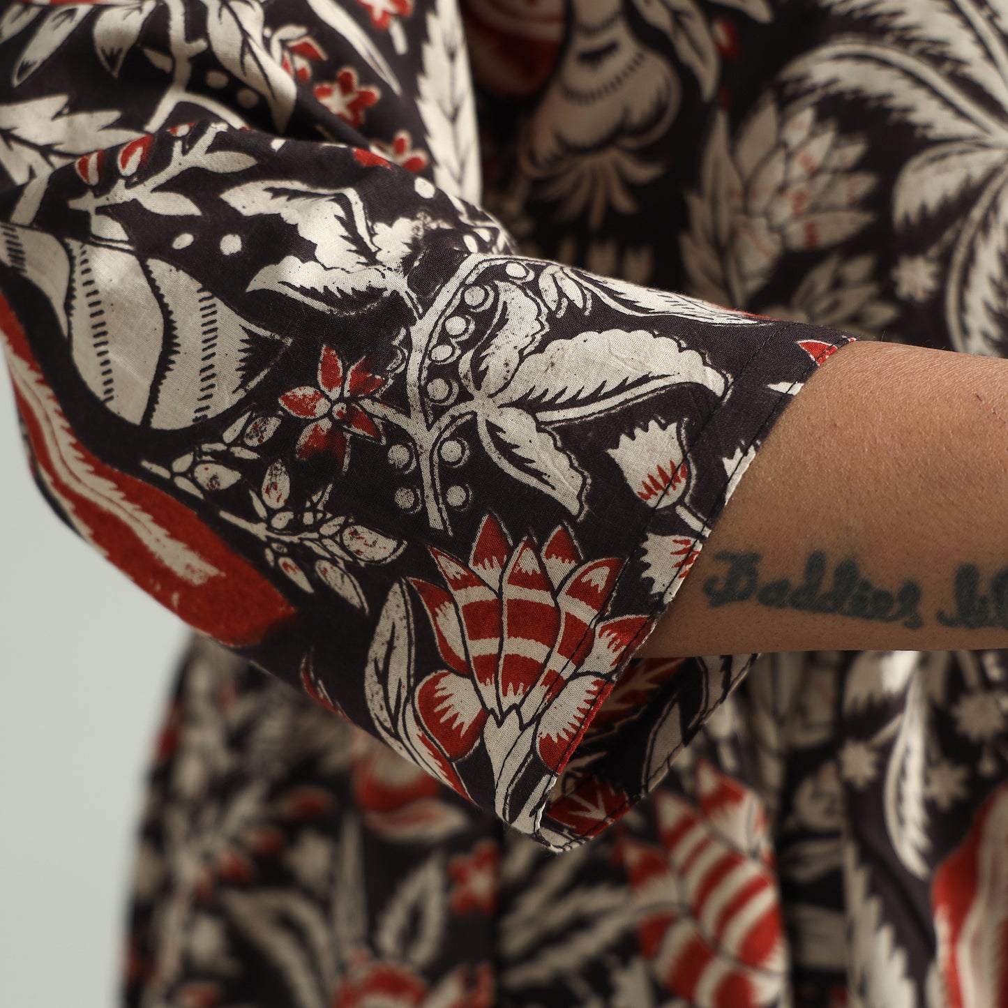 Black - Kalamkari Printed Tiered Cotton Dress