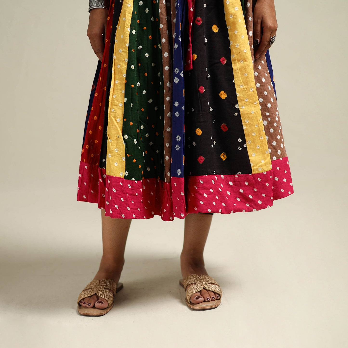 Multicolor - Bandhani Tie-Dye Patchwork Cotton Short Skirt 51