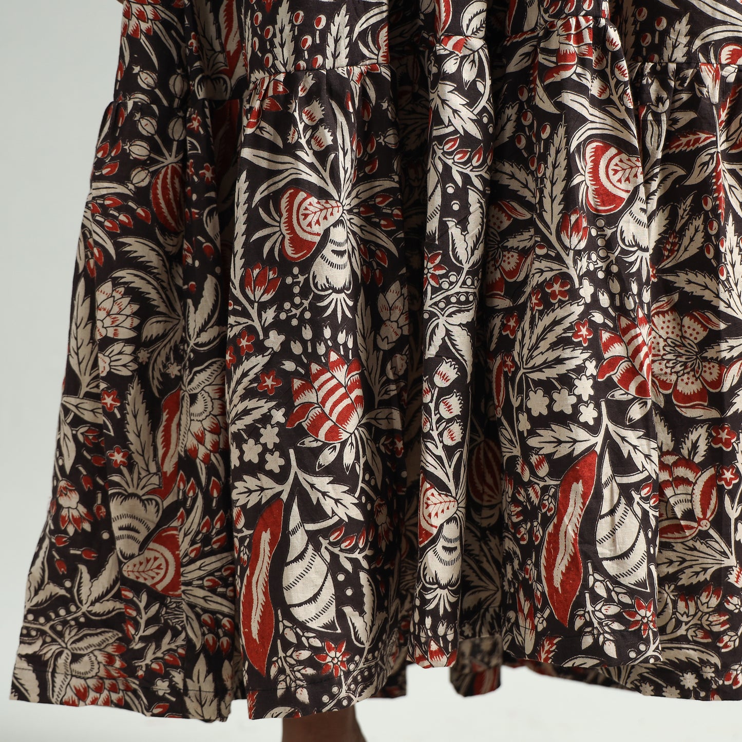 Black - Kalamkari Printed Tiered Cotton Dress