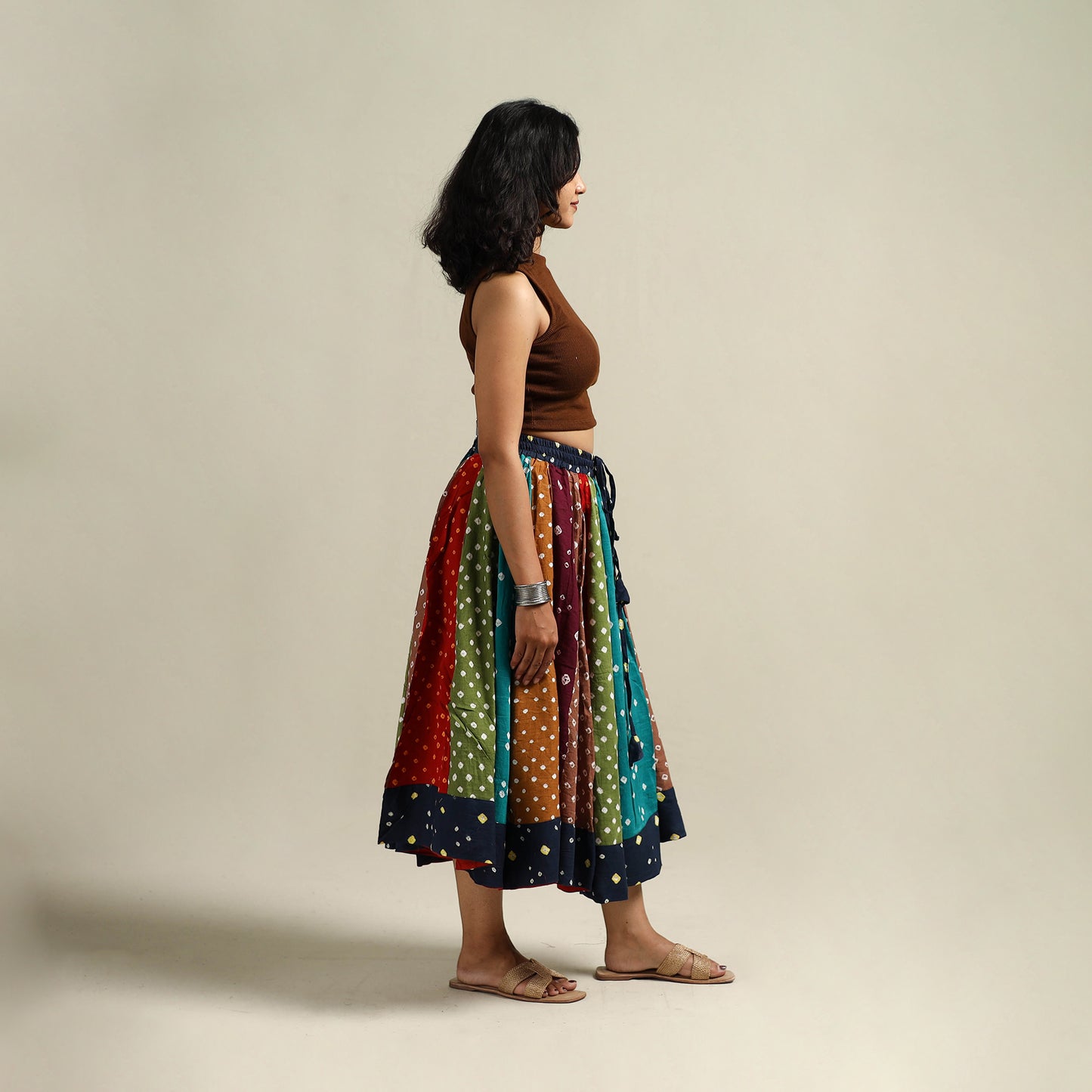 Multicolor - Bandhani Tie-Dye Patchwork Cotton Short Skirt 52