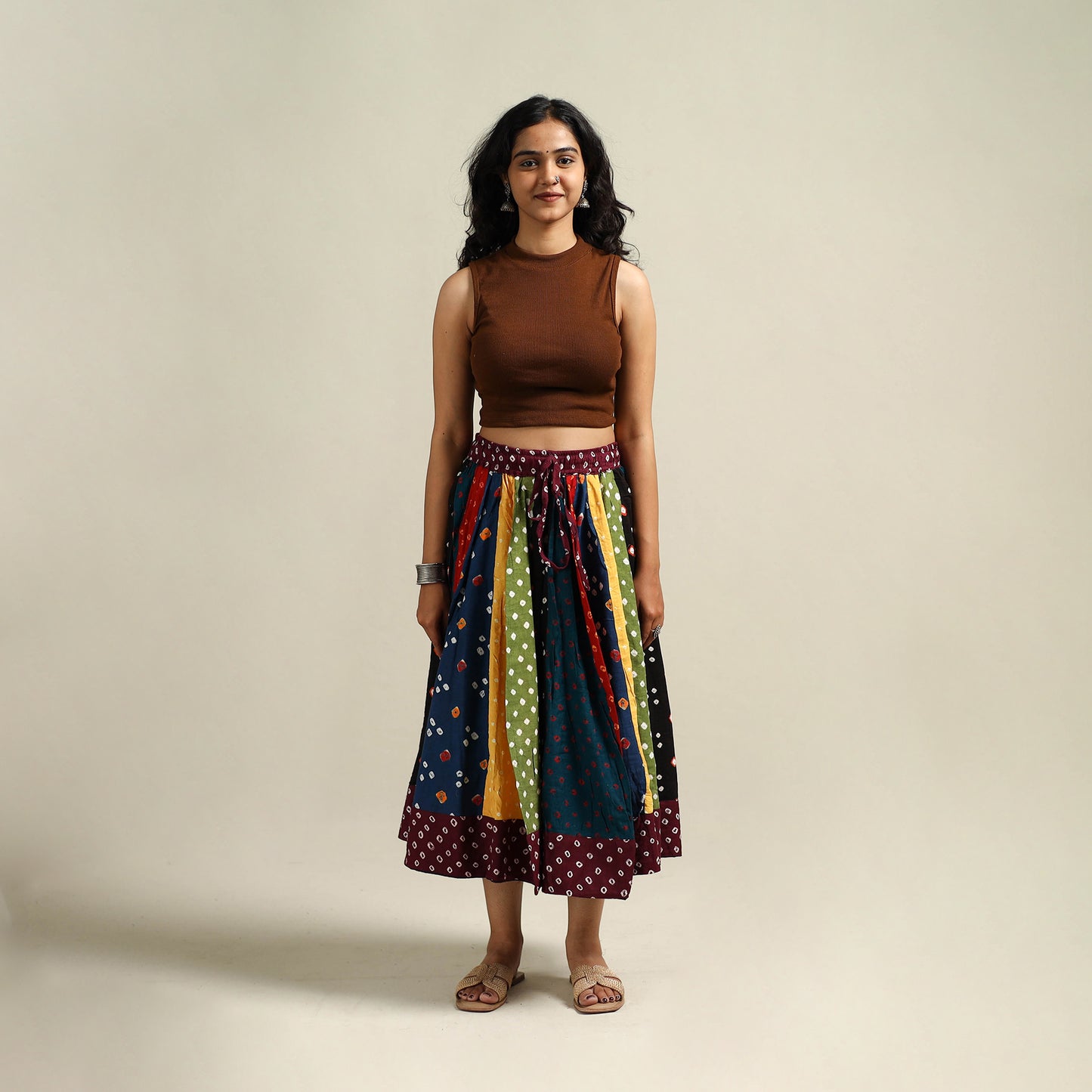 Multicolor - Bandhani Tie-Dye Patchwork Cotton Short Skirt 53