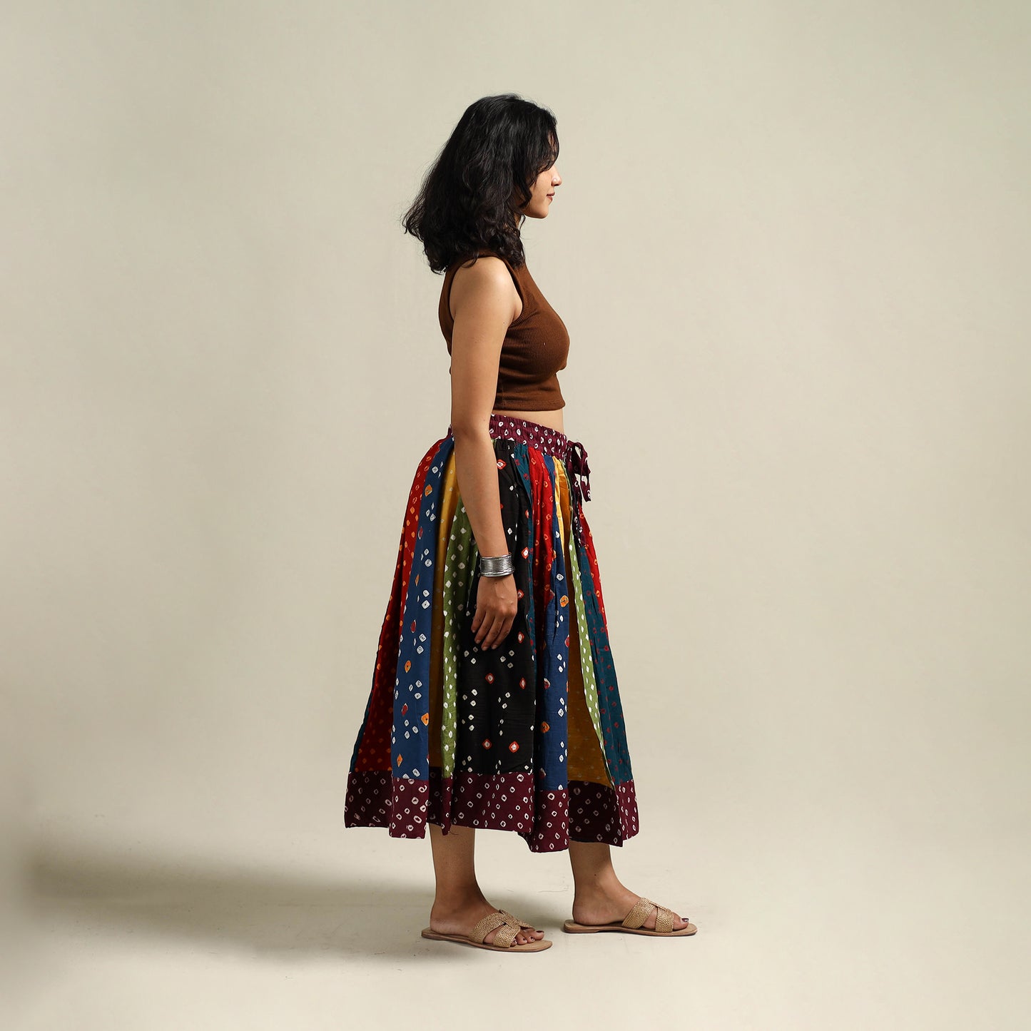 Multicolor - Bandhani Tie-Dye Patchwork Cotton Short Skirt 53