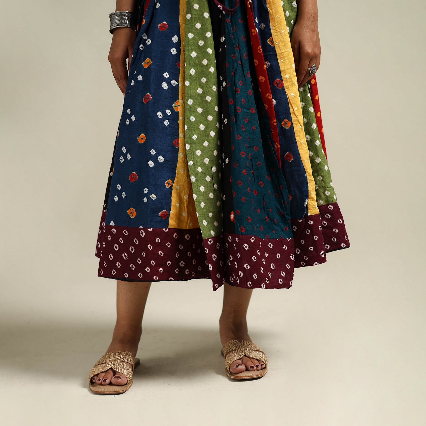 Multicolor - Bandhani Tie-Dye Patchwork Cotton Short Skirt 53