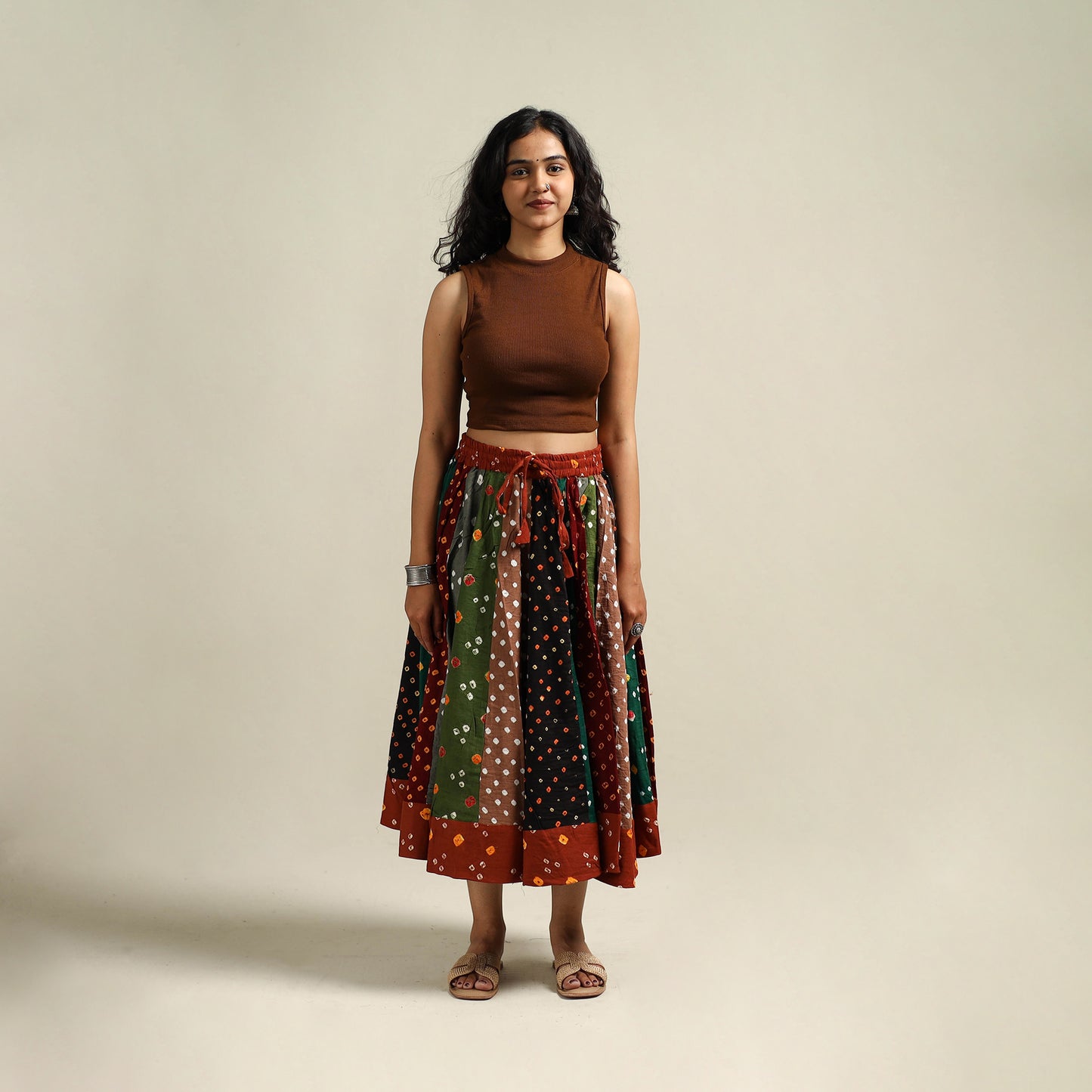 Multicolor - Bandhani Tie-Dye Patchwork Cotton Short Skirt 54