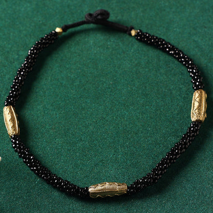 Miharu Black Gold Tone Bead Necklace