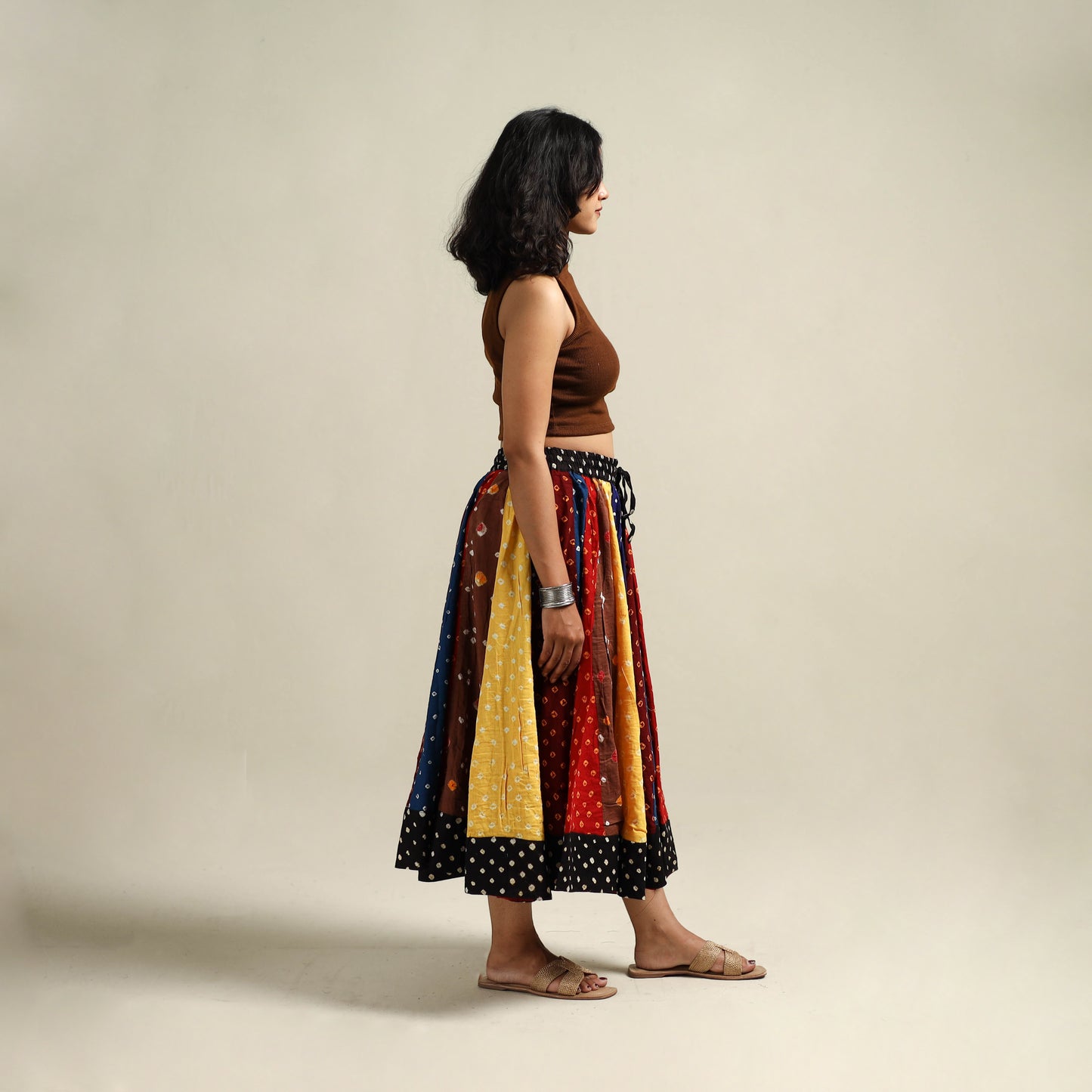 Multicolor - Bandhani Tie-Dye Patchwork Cotton Short Skirt 55