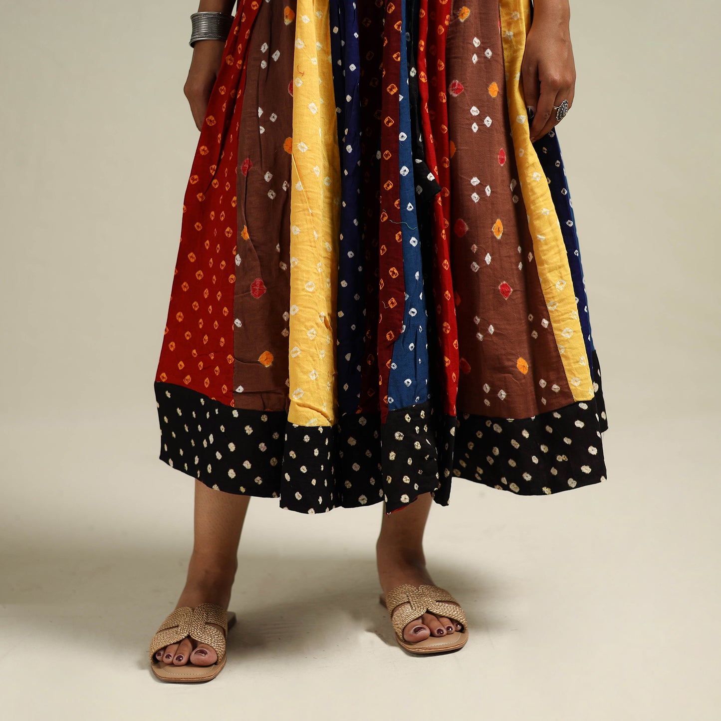 Multicolor - Bandhani Tie-Dye Patchwork Cotton Short Skirt 55