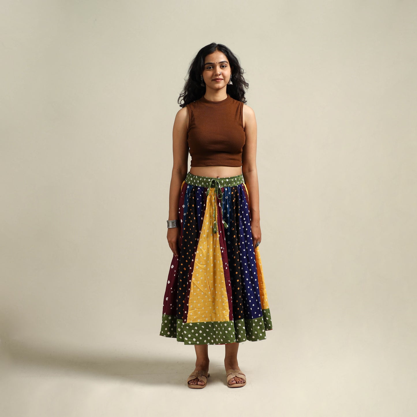 Multicolor - Bandhani Tie-Dye Patchwork Cotton Short Skirt 56