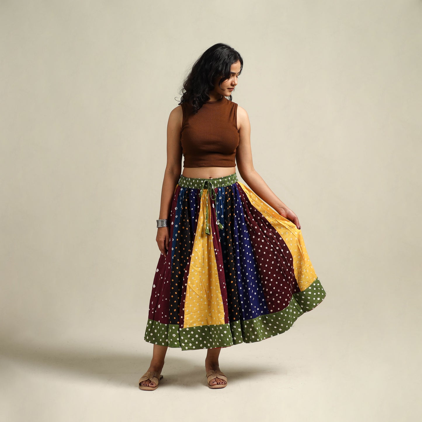 Multicolor - Bandhani Tie-Dye Patchwork Cotton Short Skirt 56