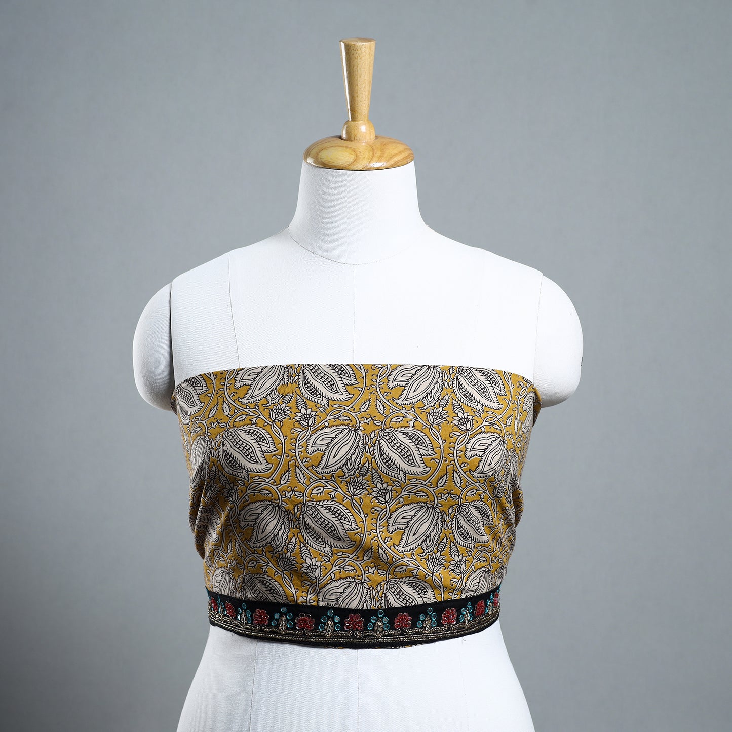 Yellow - zardozi hand embroidered kalamkari cotton blouse