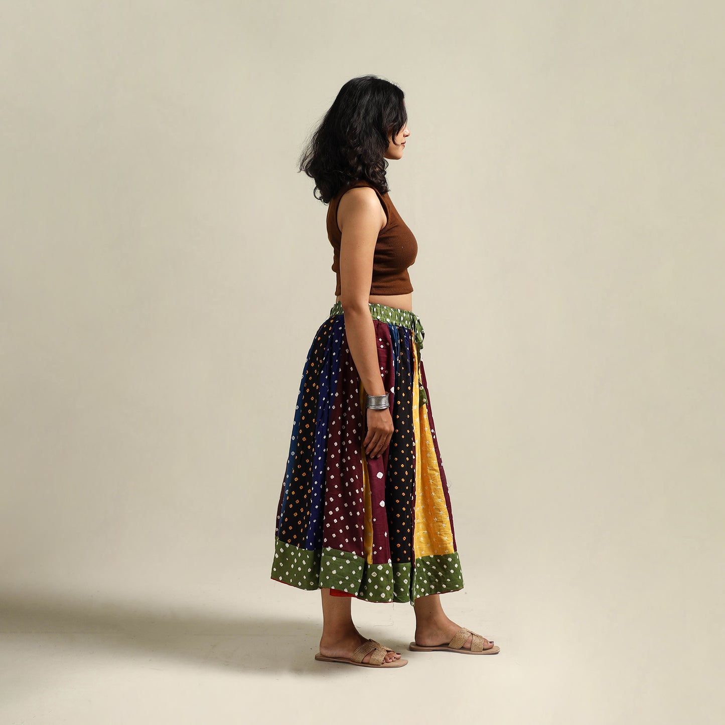 Multicolor - Bandhani Tie-Dye Patchwork Cotton Short Skirt 56