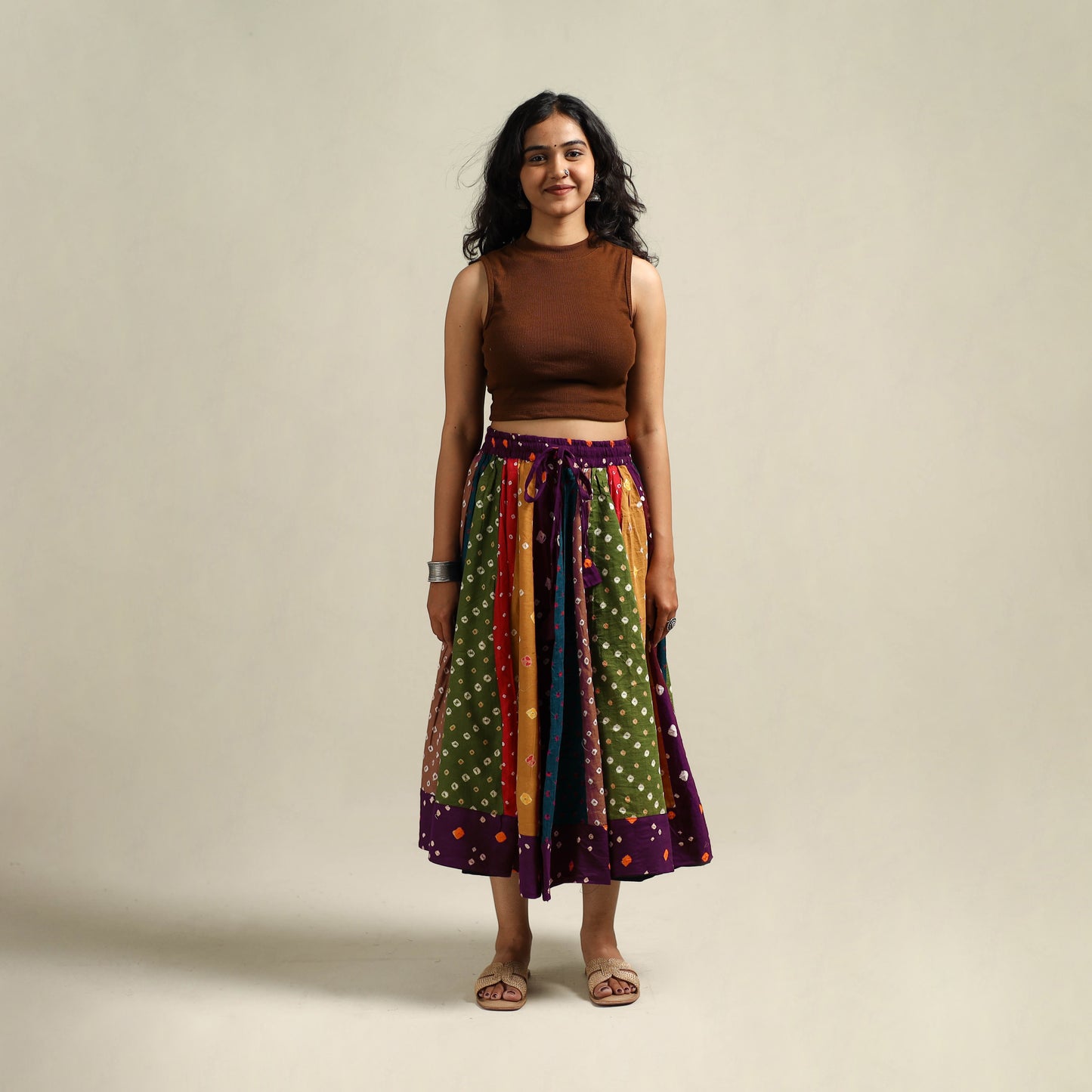 Multicolor - Bandhani Tie-Dye Patchwork Cotton Short Skirt 57