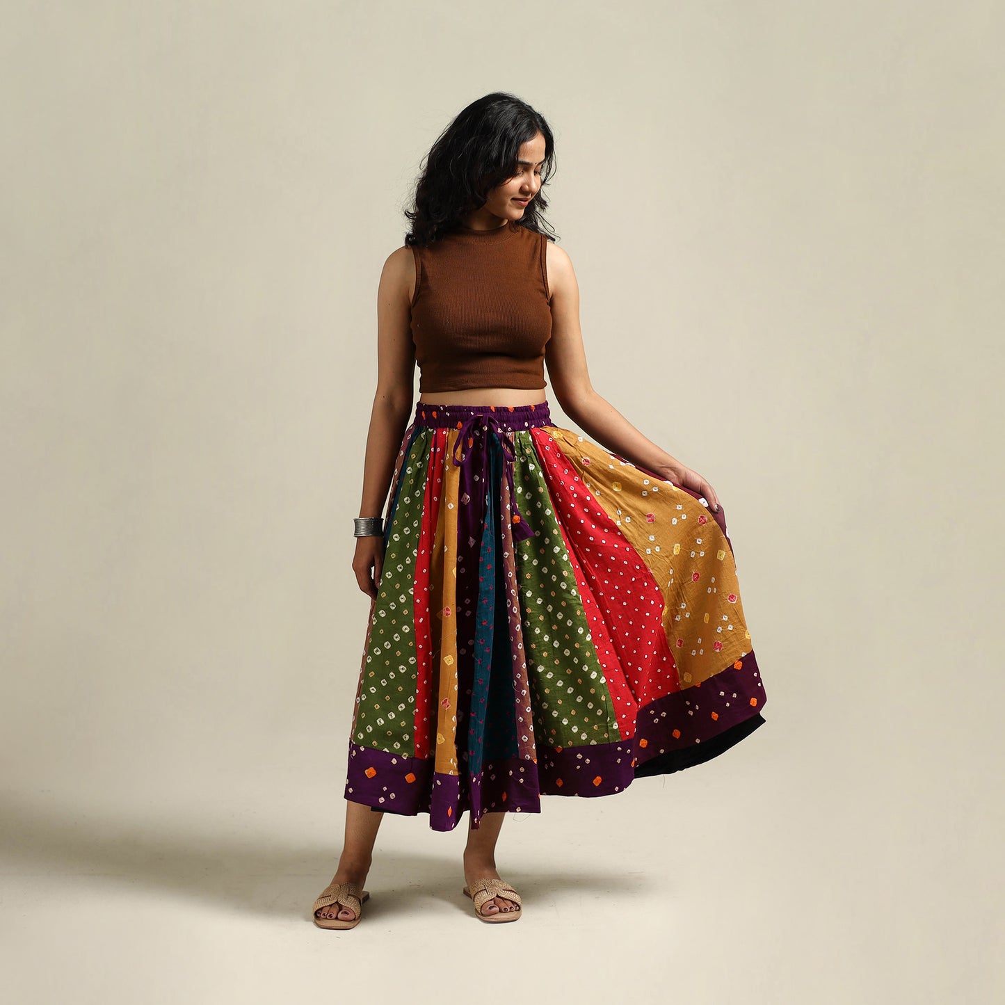 Multicolor - Bandhani Tie-Dye Patchwork Cotton Short Skirt 57