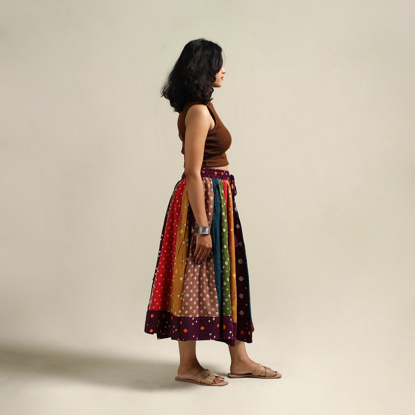 Multicolor - Bandhani Tie-Dye Patchwork Cotton Short Skirt 57