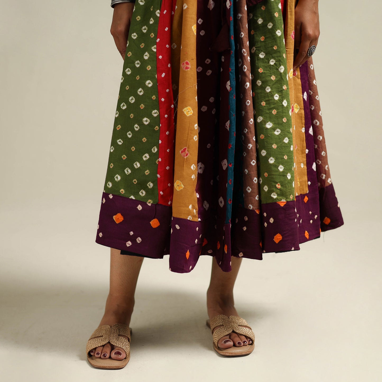 Multicolor - Bandhani Tie-Dye Patchwork Cotton Short Skirt 57