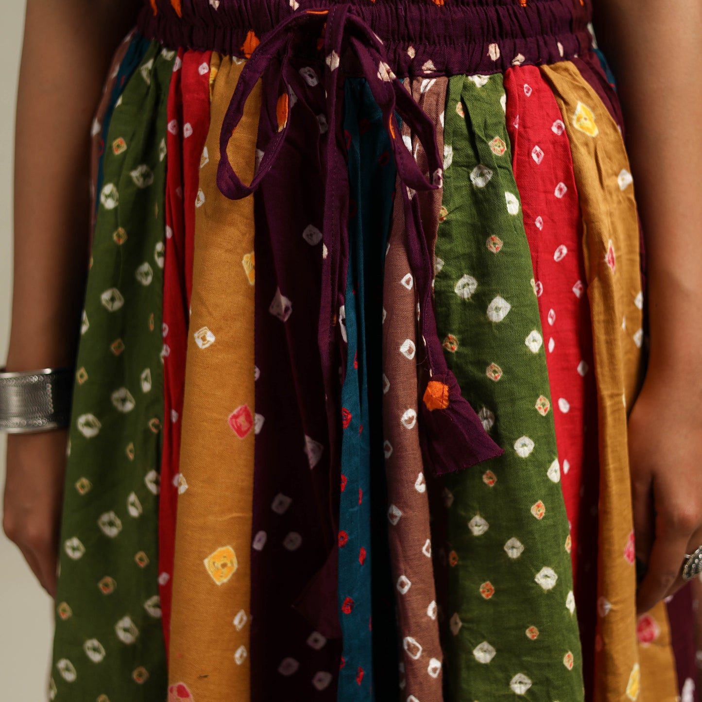 Multicolor - Bandhani Tie-Dye Patchwork Cotton Short Skirt 57