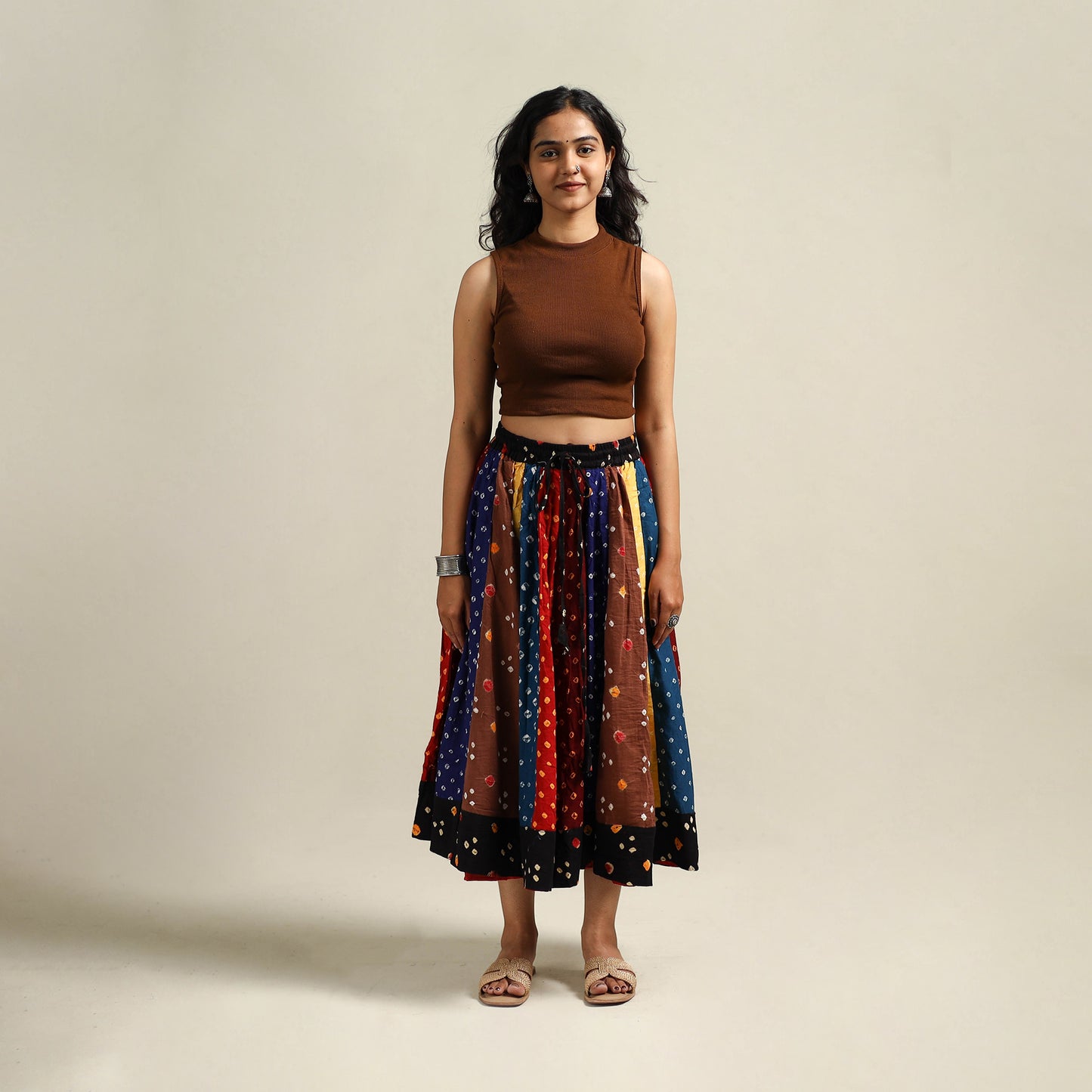 Multicolor - Bandhani Tie-Dye Patchwork Cotton Short Skirt 58