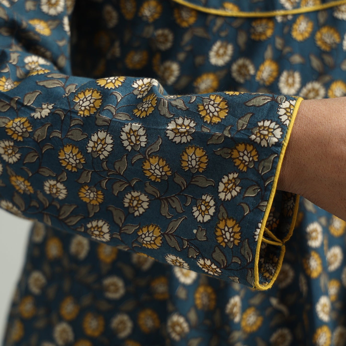 Blue - Kalamkari Printed Cotton A-Line Dress