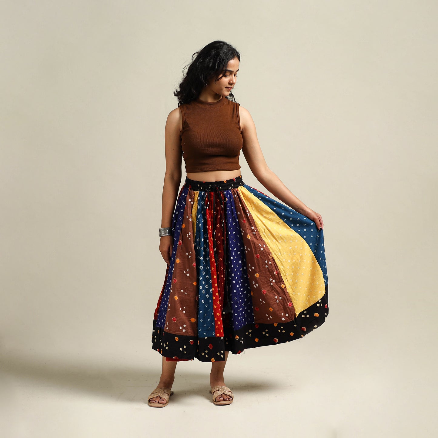 Multicolor - Bandhani Tie-Dye Patchwork Cotton Short Skirt 58