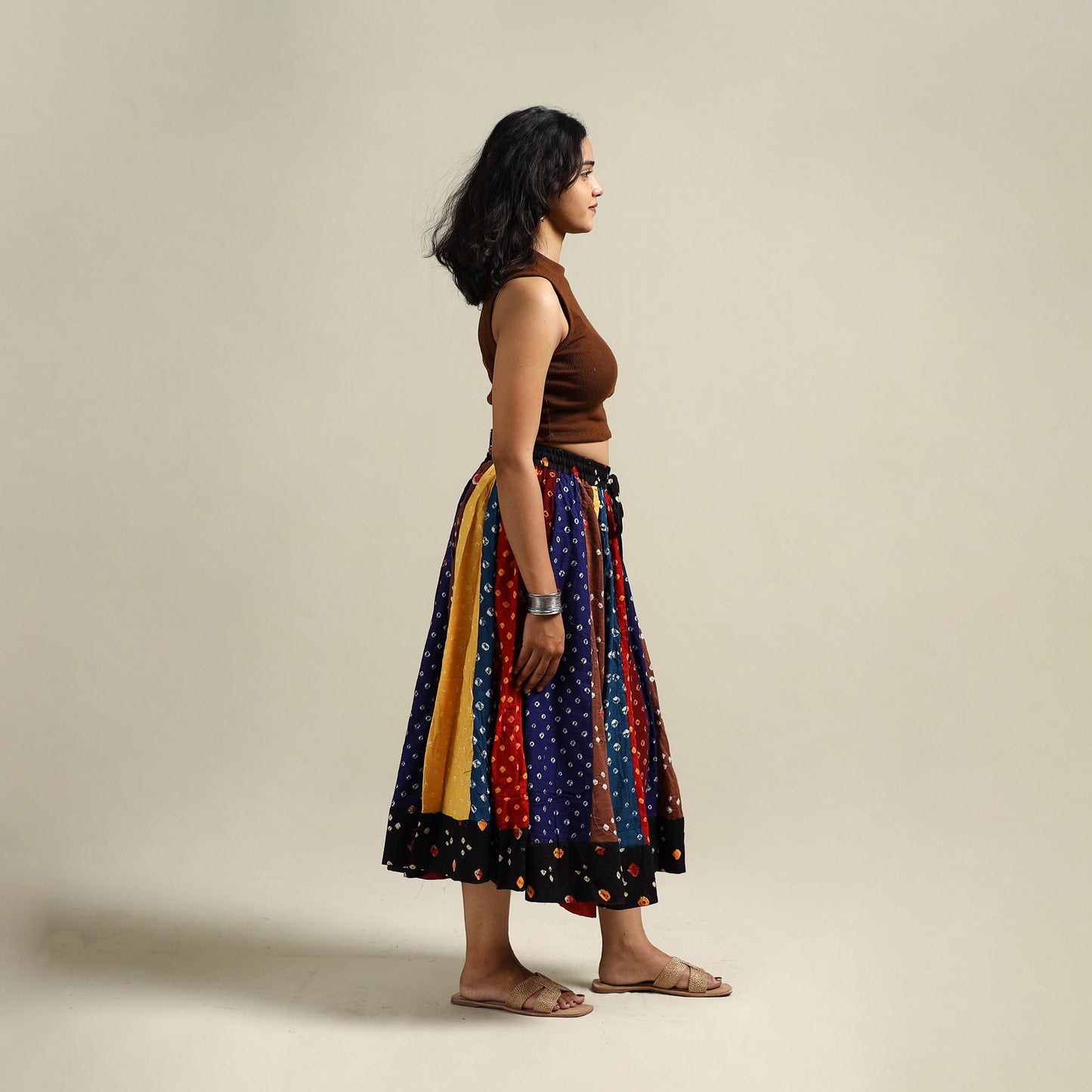 Multicolor - Bandhani Tie-Dye Patchwork Cotton Short Skirt 58