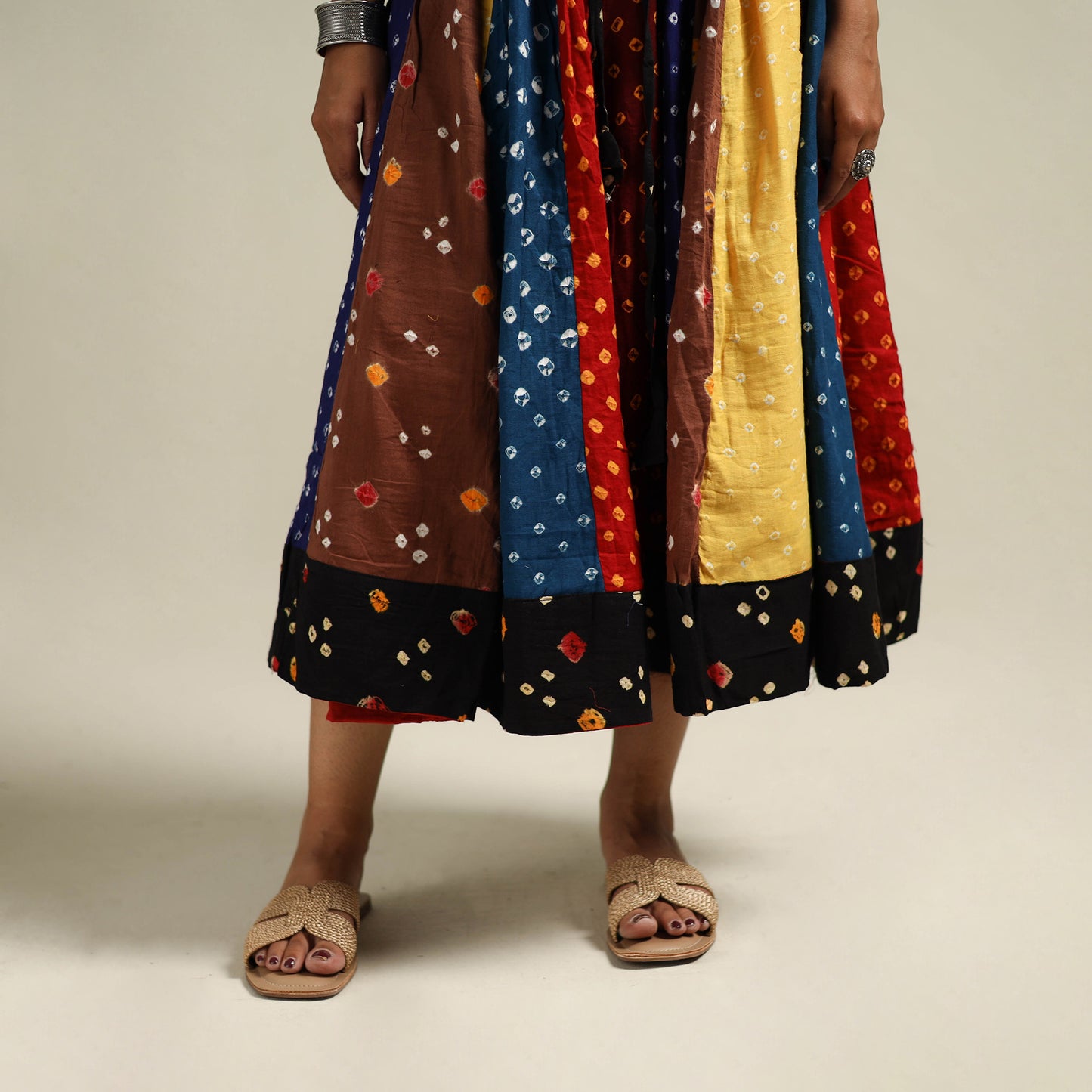 Multicolor - Bandhani Tie-Dye Patchwork Cotton Short Skirt 58