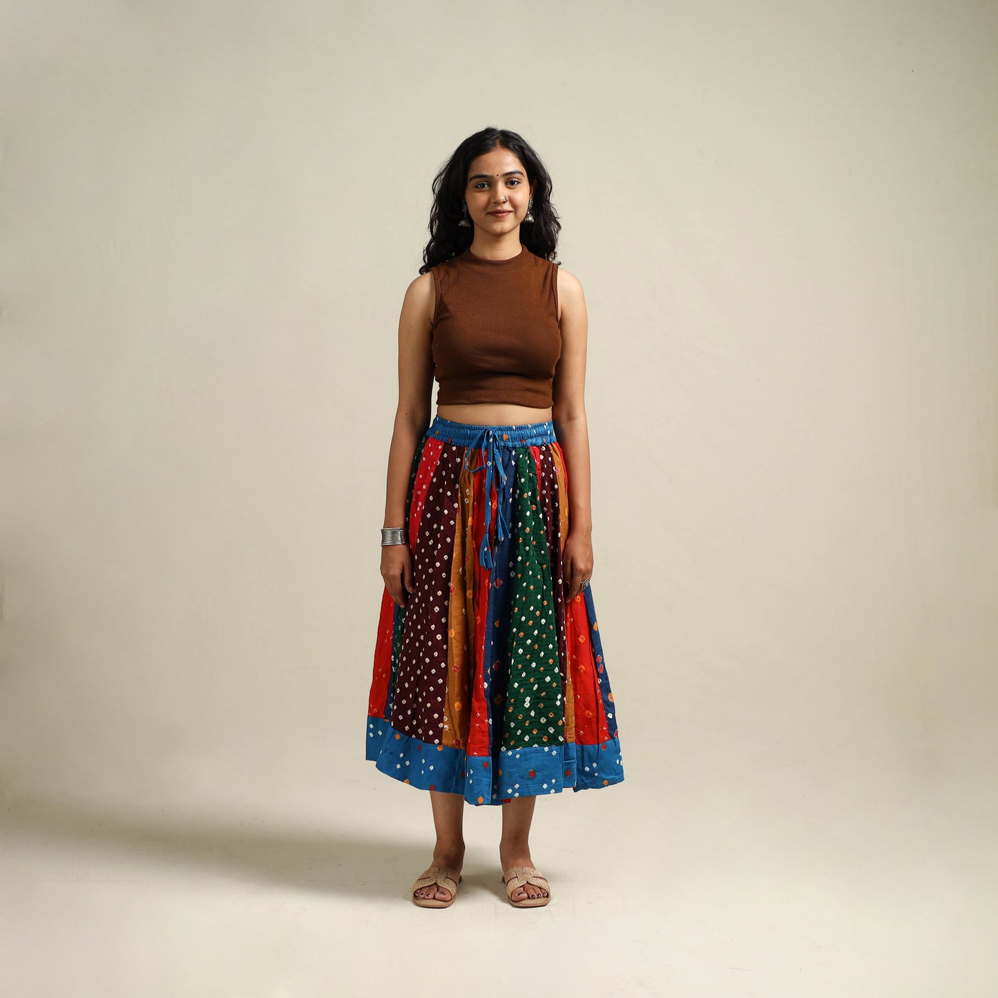 Multicolor - Bandhani Tie-Dye Patchwork Cotton Short Skirt 59