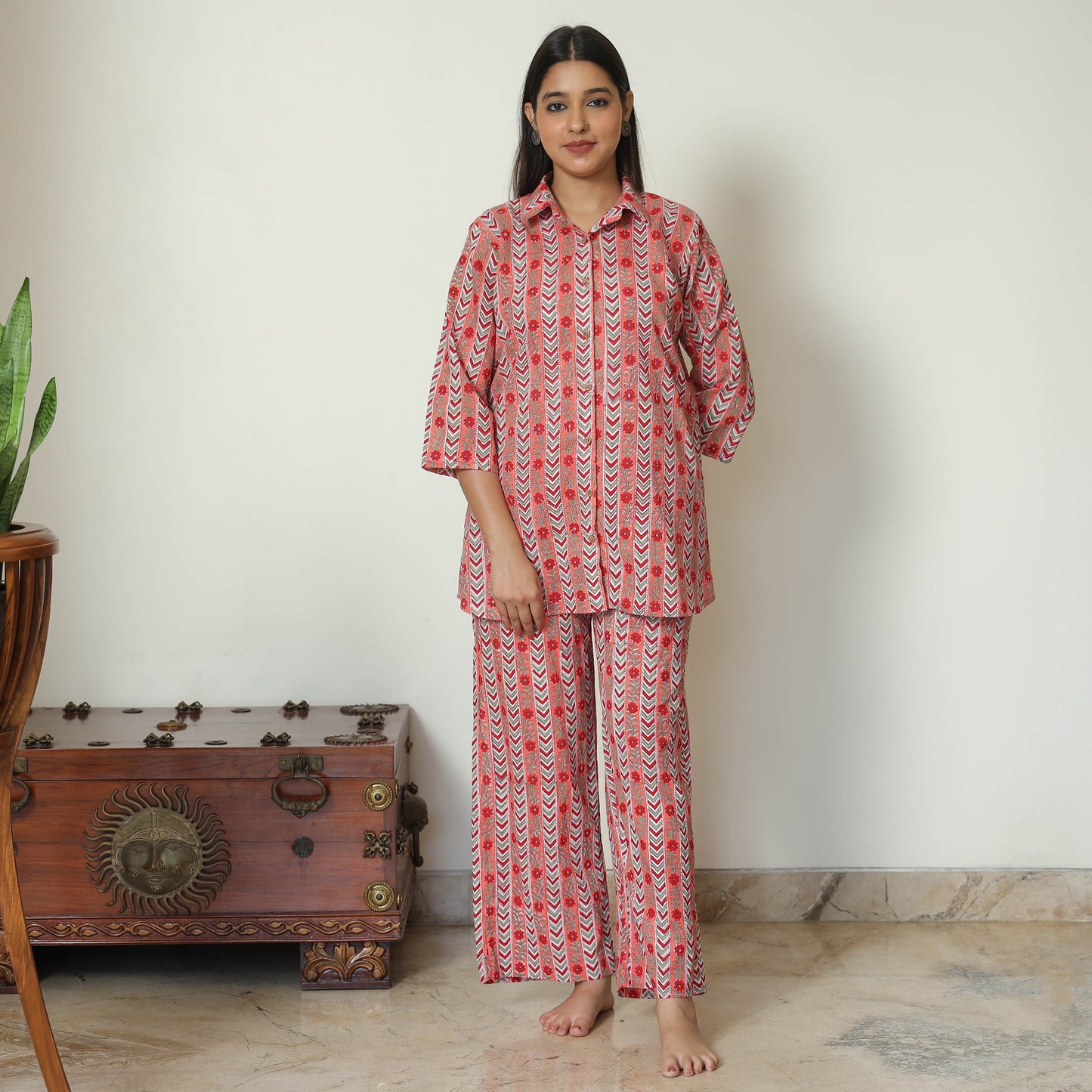 Multicolor - Sanganeri Block Printed Cotton Night Suit Set 14