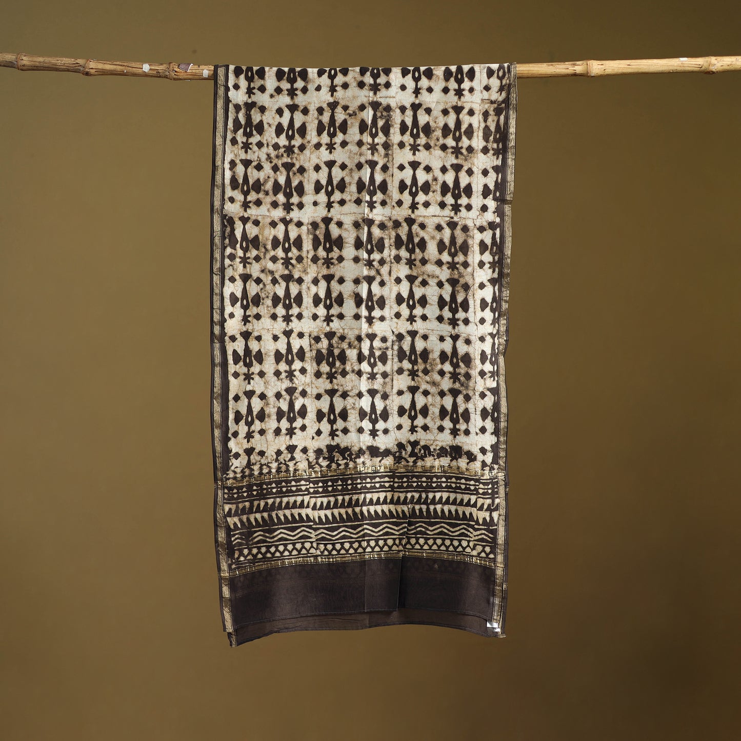 Brown - Pipad Hand Block Print Natural Dyed Chanderi Silk Handloom Stole 52