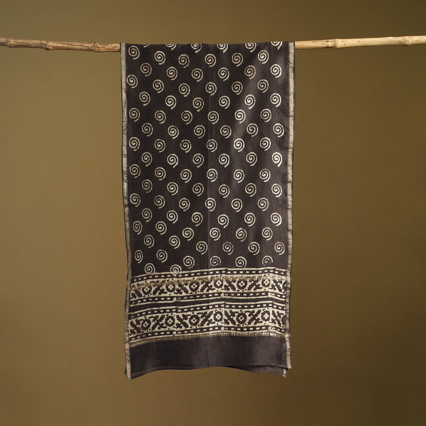 Brown - Pipad Hand Block Print Natural Dyed Chanderi Silk Handloom Stole 54