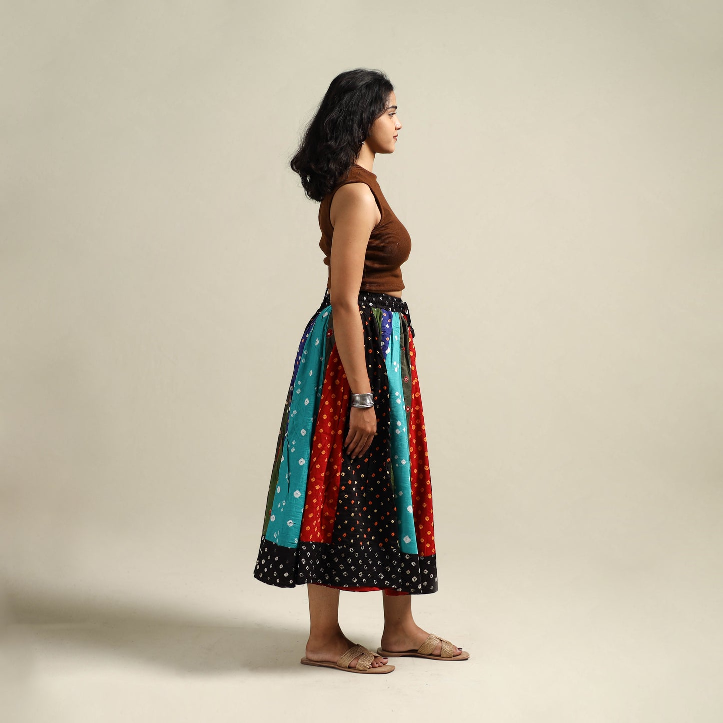 Multicolor - Bandhani Tie-Dye Patchwork Cotton Short Skirt 60