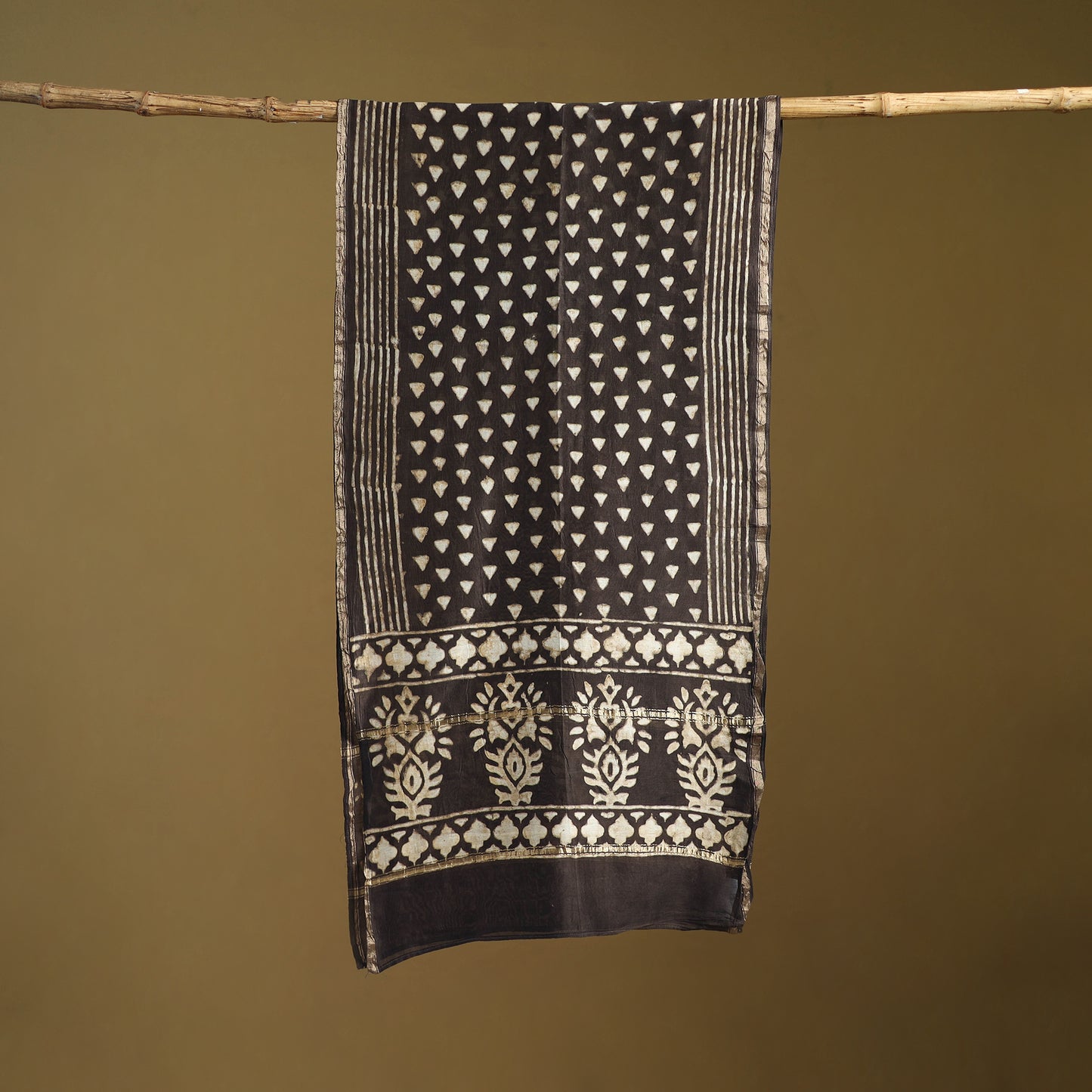 Brown - Pipad Hand Block Print Natural Dyed Chanderi Silk Handloom Stole 56