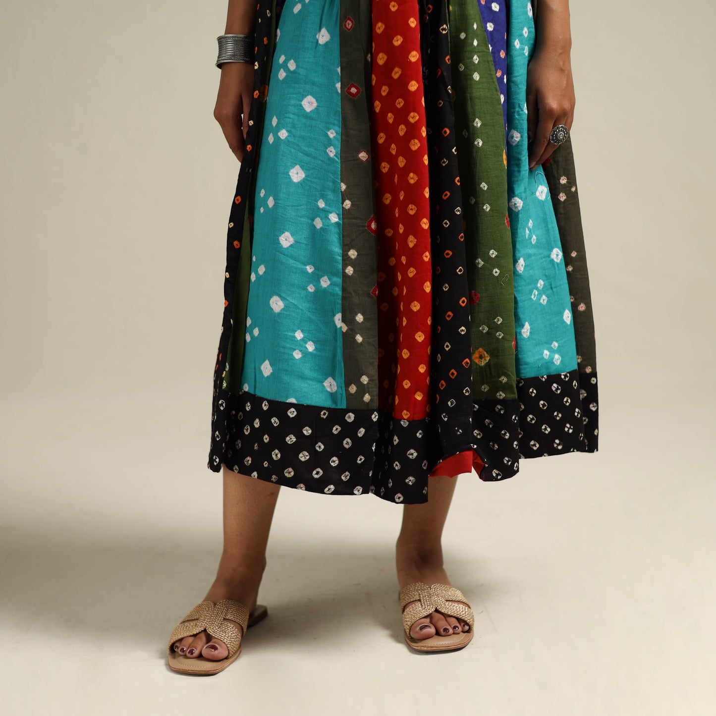 Multicolor - Bandhani Tie-Dye Patchwork Cotton Short Skirt 60