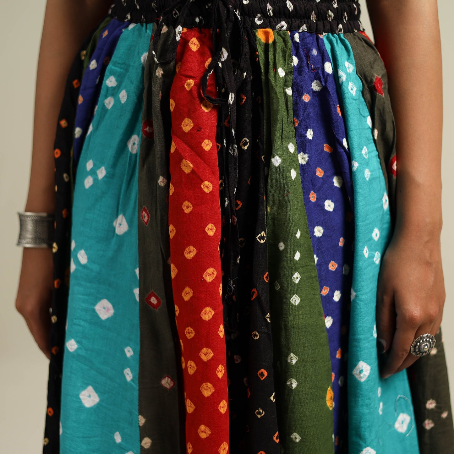 Multicolor - Bandhani Tie-Dye Patchwork Cotton Short Skirt 60