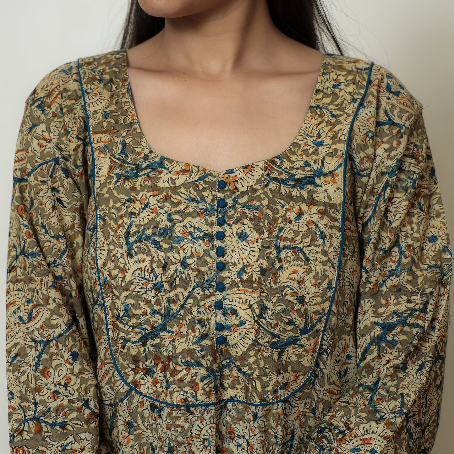 Buy Hand Block Print Cotton A-Line Kalamkari Kurta For Women
