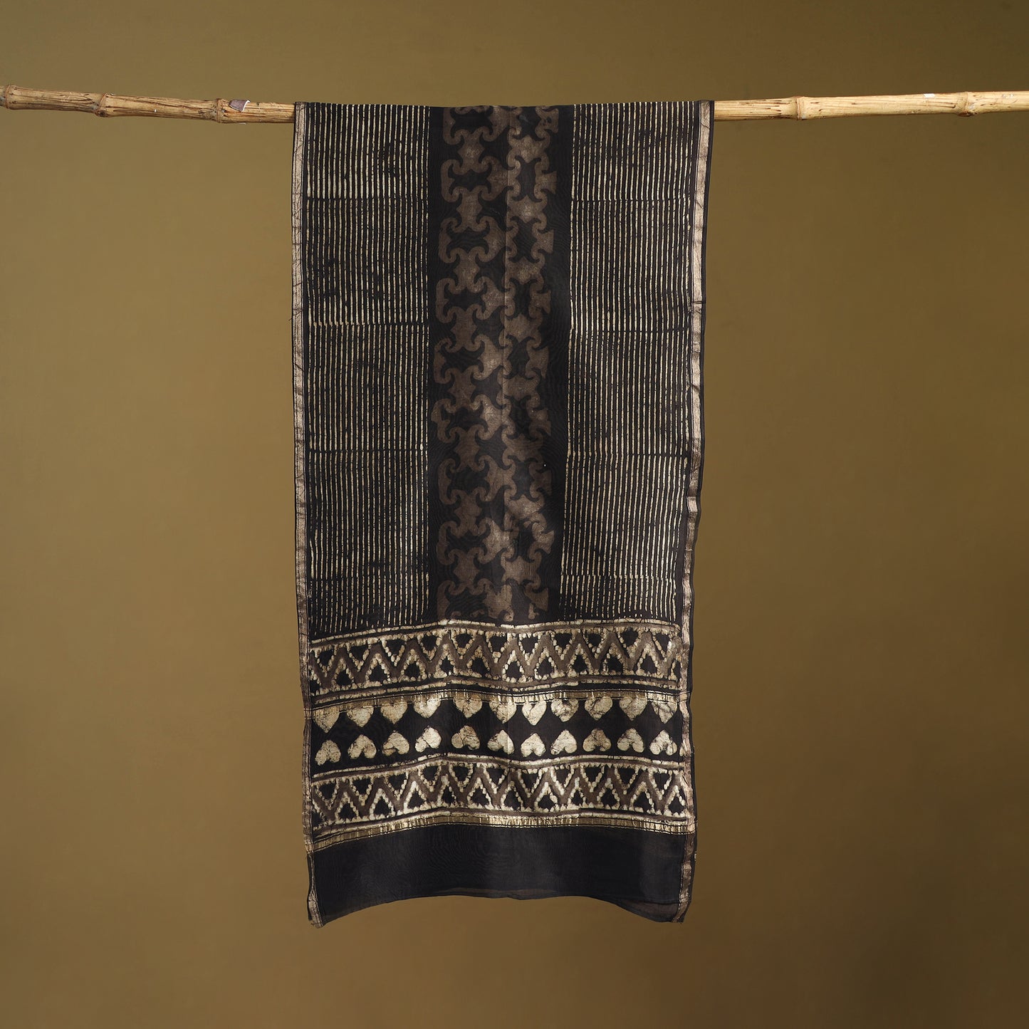 Brown - Pipad Hand Block Print Natural Dyed Chanderi Silk Handloom Stole 60