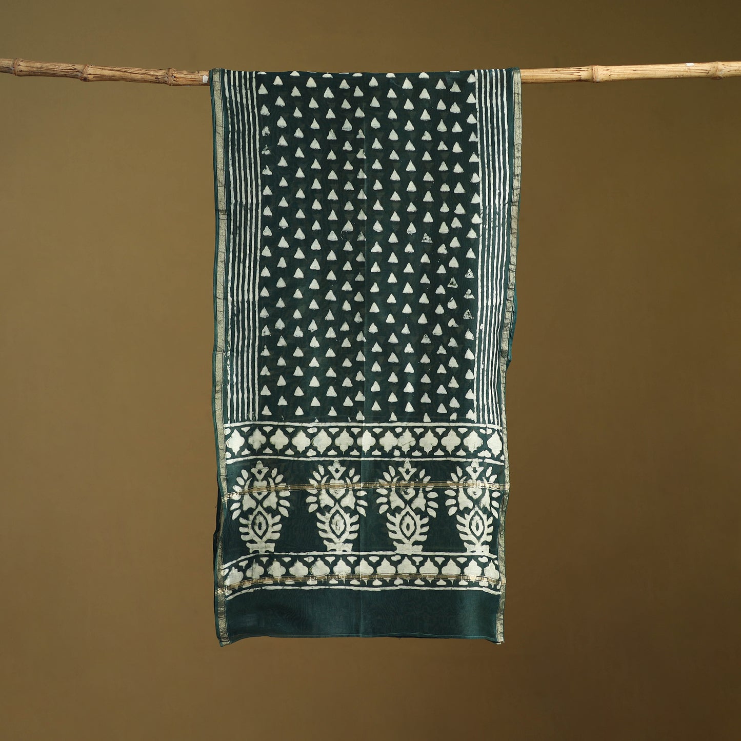 Green - Pipad Hand Block Print Natural Dyed Chanderi Silk Handloom Stole 63