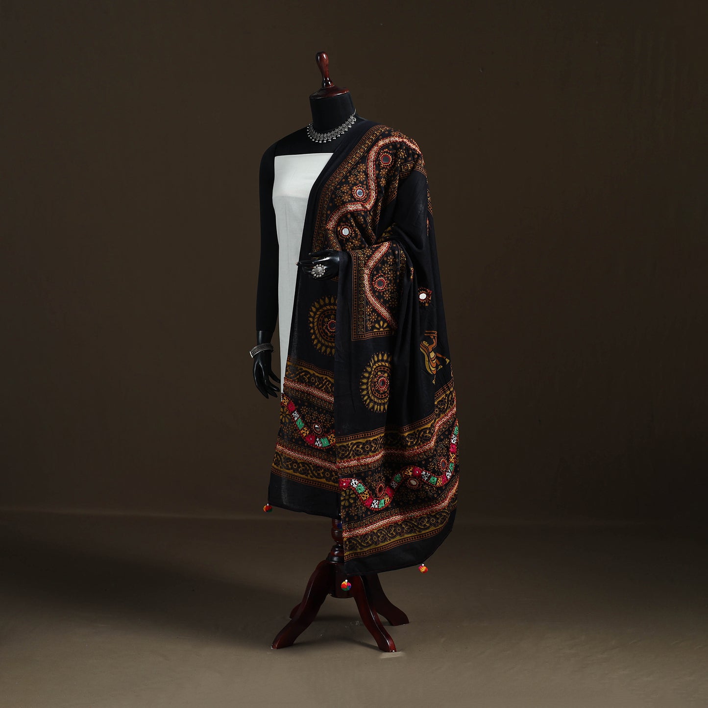 Kutch Hand Embroidered Mirror Work Printed Cotton Dupatta 04