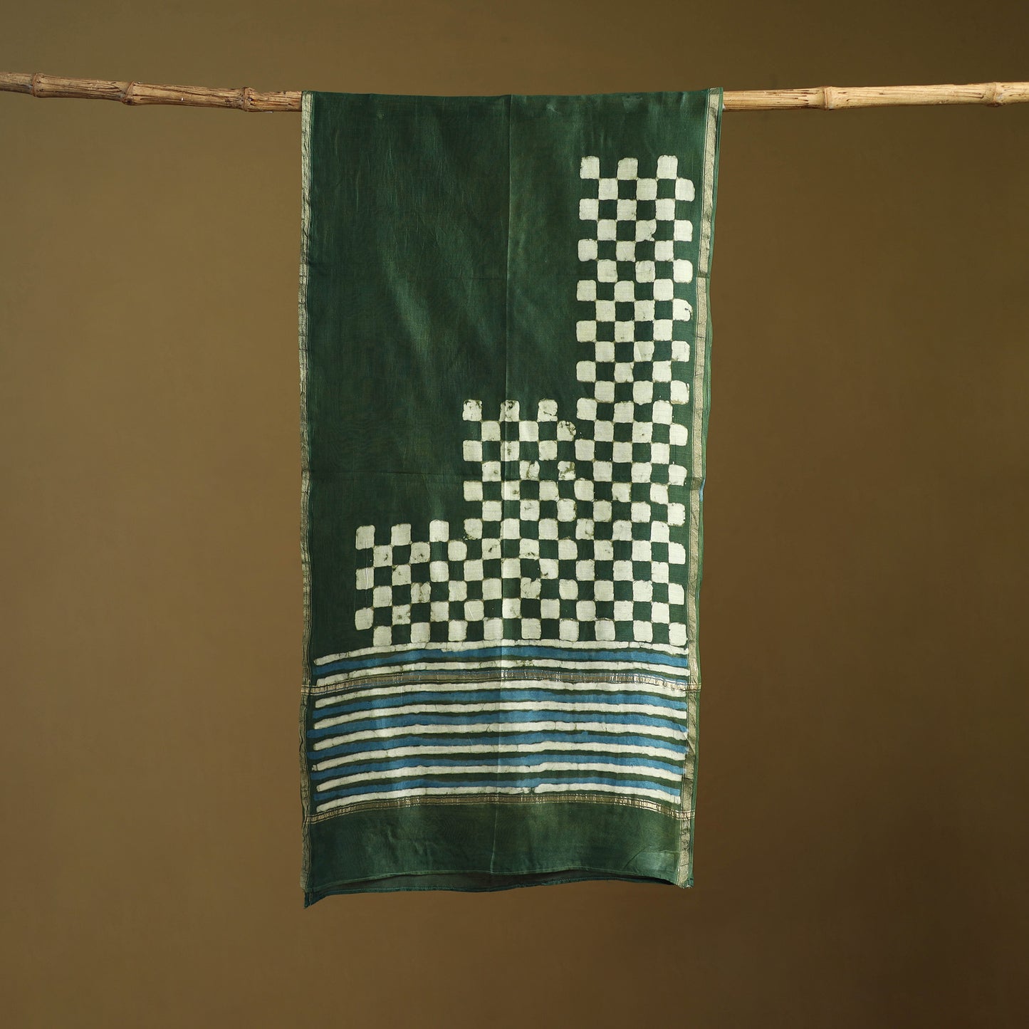 Green - Pipad Hand Block Print Natural Dyed Chanderi Silk Handloom Stole 66