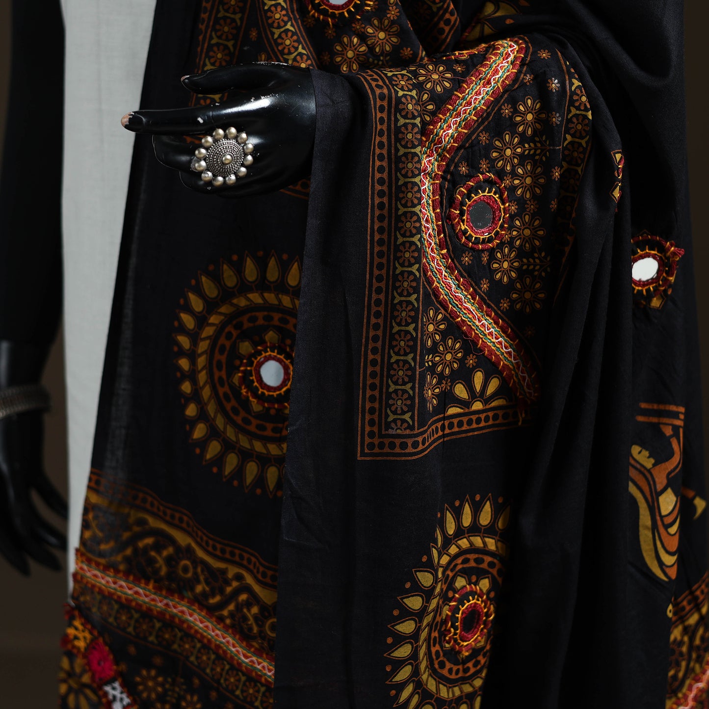 Kutch Hand Embroidered Mirror Work Printed Cotton Dupatta 04