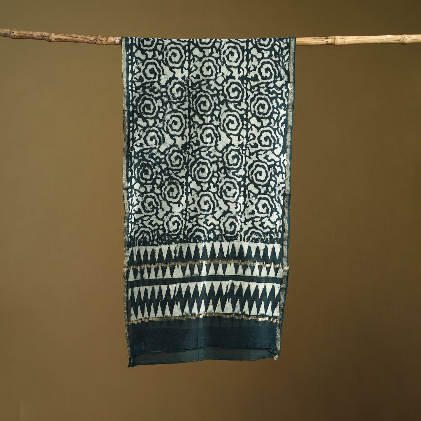 Green - Pipad Hand Block Print Natural Dyed Chanderi Silk Handloom Stole 70