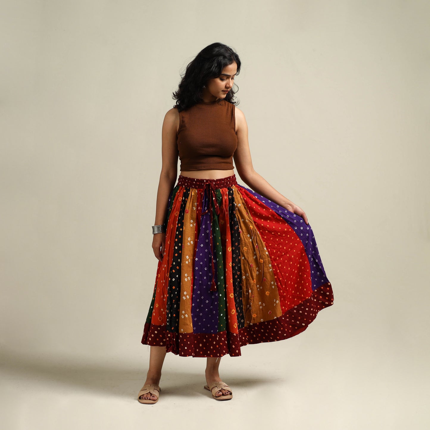 Multicolor - Bandhani Tie-Dye Patchwork Cotton Short Skirt 63