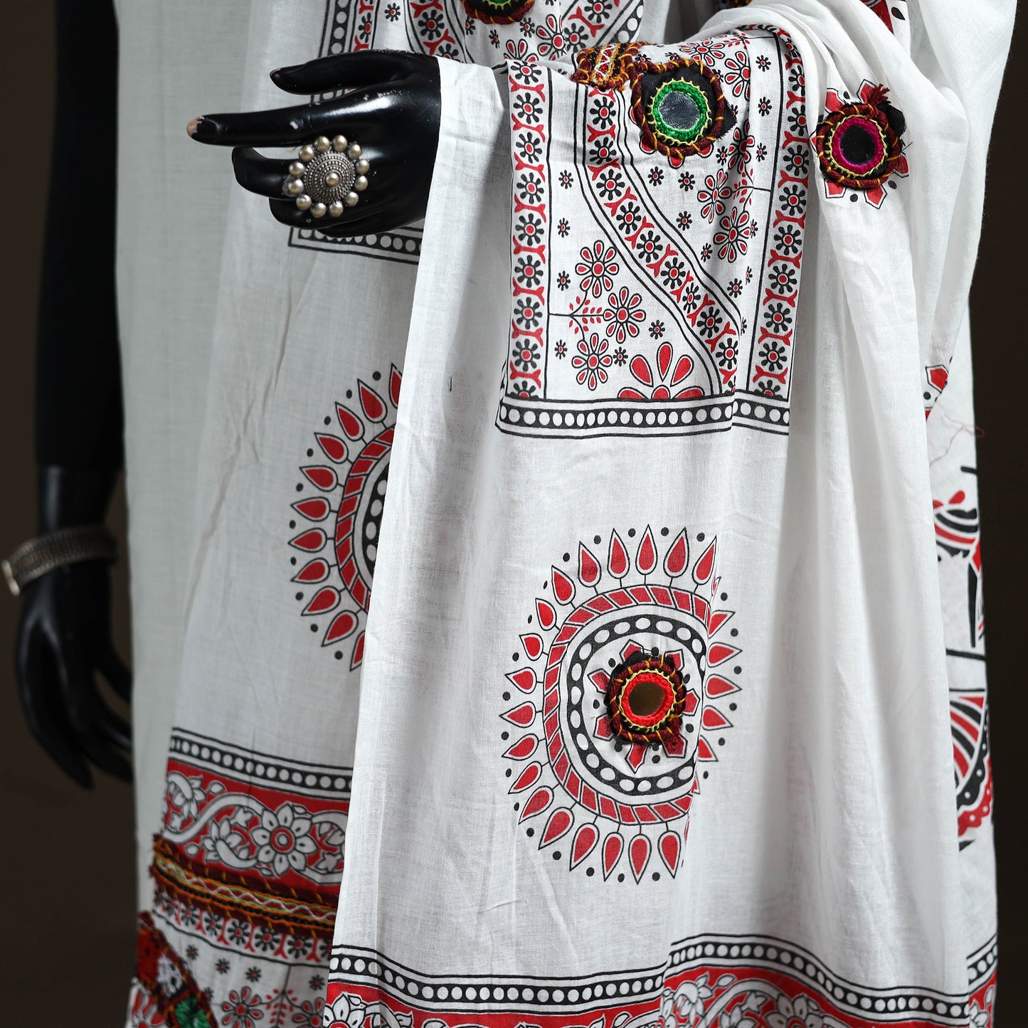 Kutch Hand Embroidered Mirror Work Printed Cotton Dupatta 03