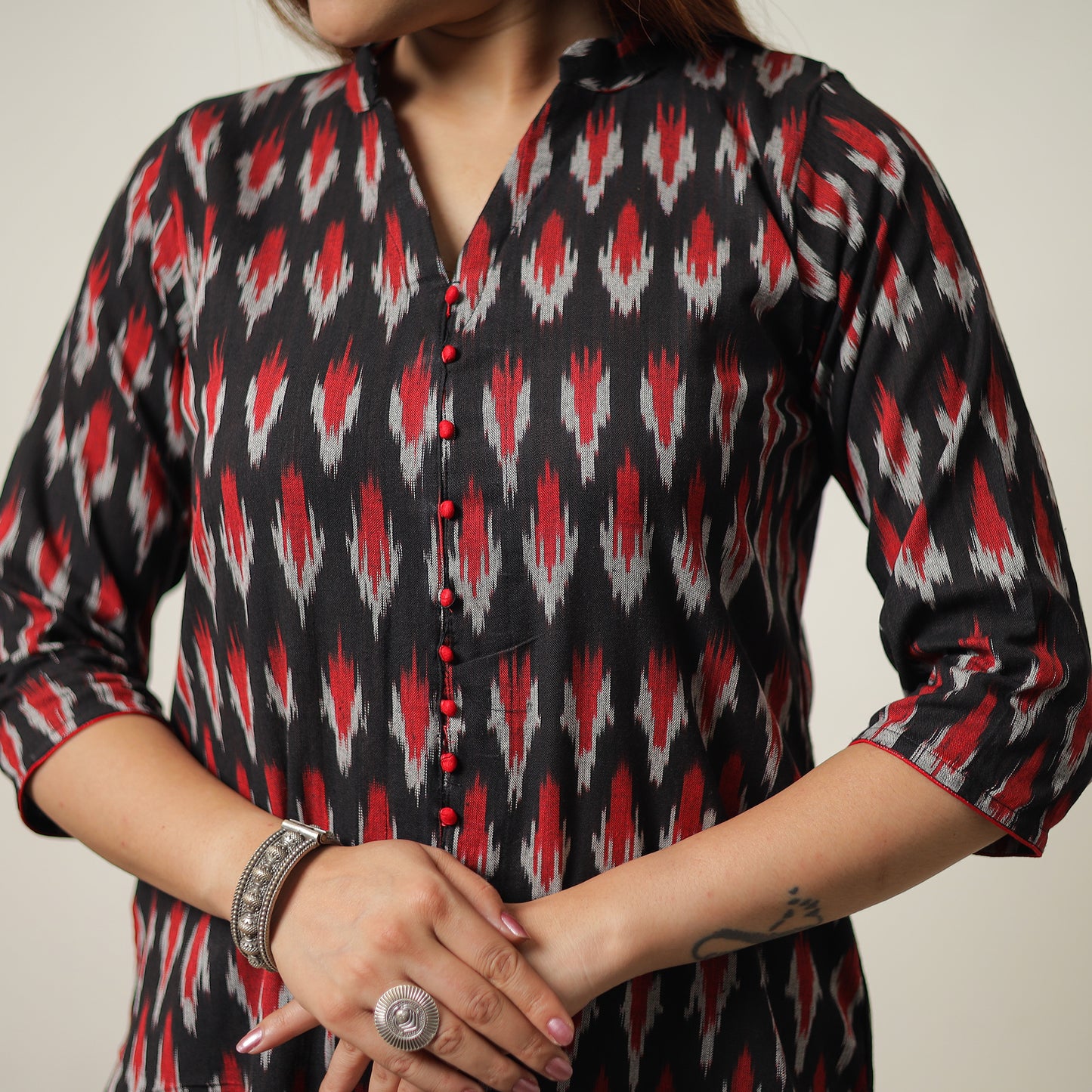 Buy Pochampally Ikat Weave Cotton Kurta with Palazzo & Dupatta Set 01 Online l iTokri.com