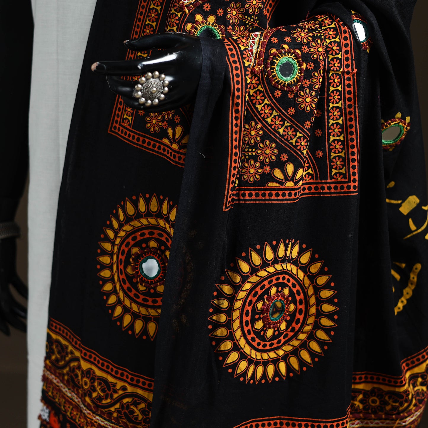 Kutch Hand Embroidered Mirror Work Printed Cotton Dupatta 05