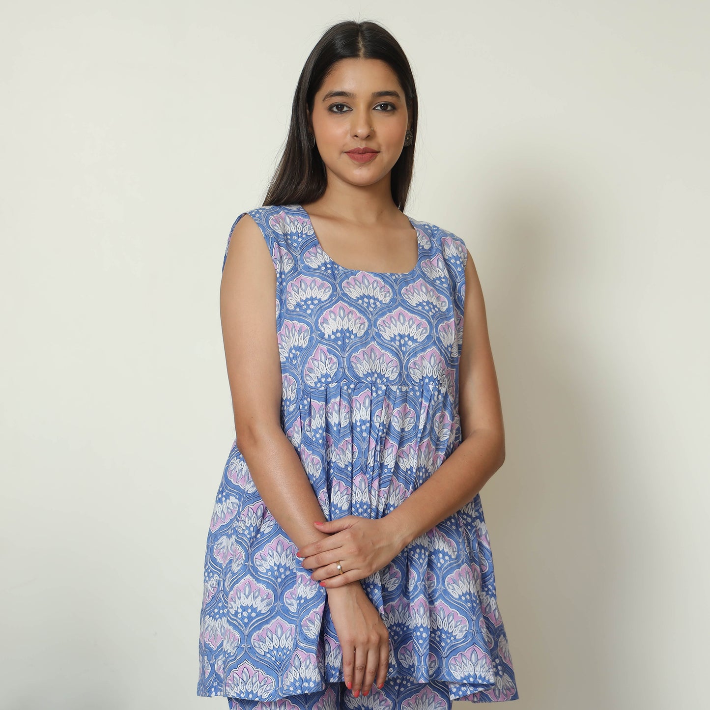 Blue - Sanganeri Block Printed Cotton Night Suit Set 23